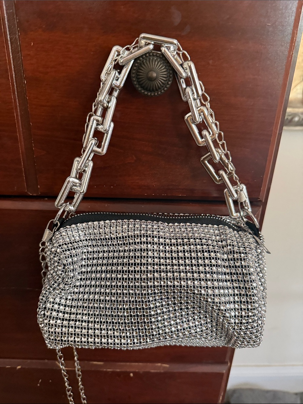 Silver Chain Mesh Evening Bag - Unbranded